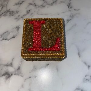 Bejeweled small jewelry box with initial